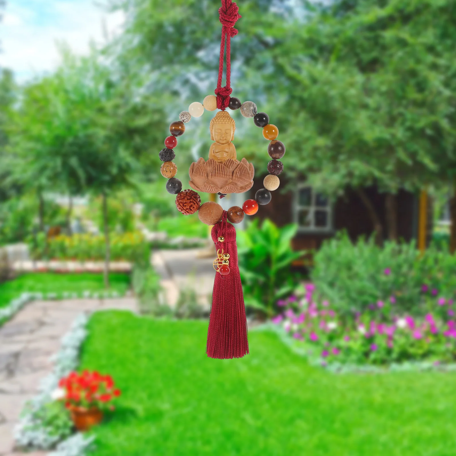 

Vintage Decor Buddha Wood Pendant Decoration Car Interior Decorative Pendent Chinese Style Bag Hanging