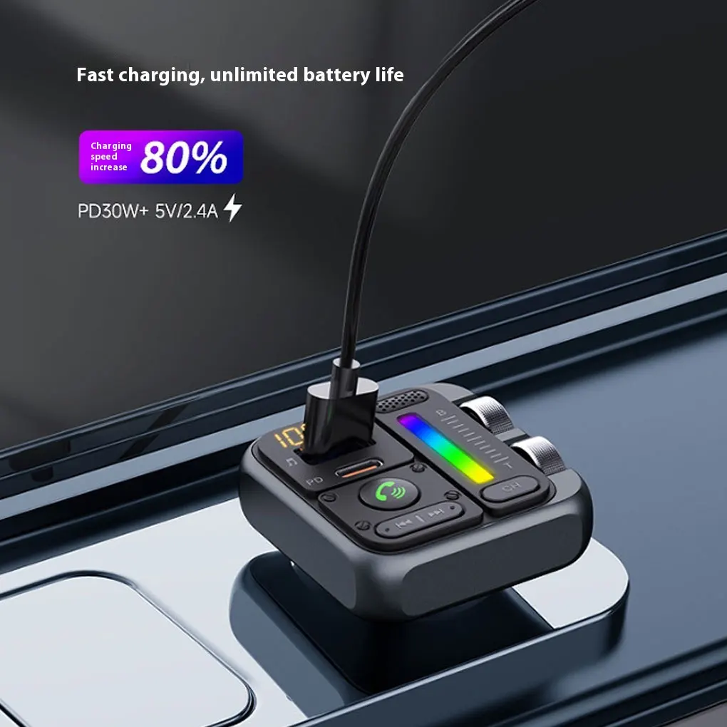Bluetooth 5.3 FM transmitter car adapter car charger 42W PD30W HIFI sound effect wireless hands-free Call USB MP3 music Player