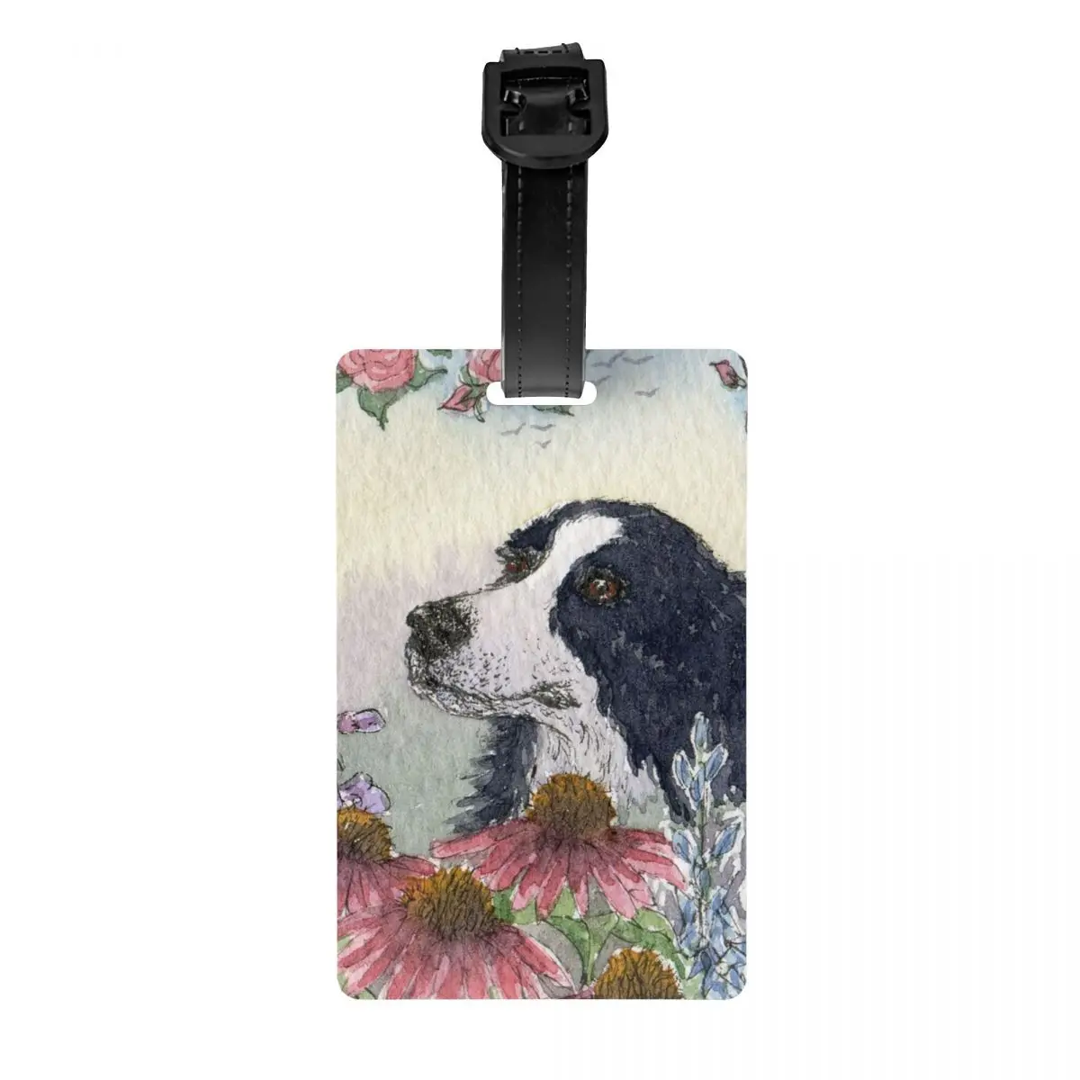 

Cute Border Collie Dog Flower Luggage Tags Custom Animal Pet Baggage Tags Privacy Cover ID Label