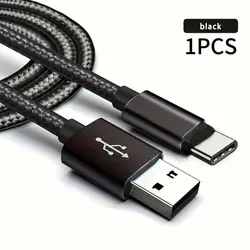 Fast Charging USB to Type C Braided Cable - 1/3 Pack - 1m (1PCS Black)