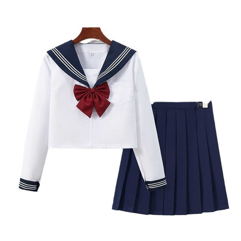 School Uniforms Girls Navy Costume Women Navy JK Suit Sailor Blouse Pleated Skirt