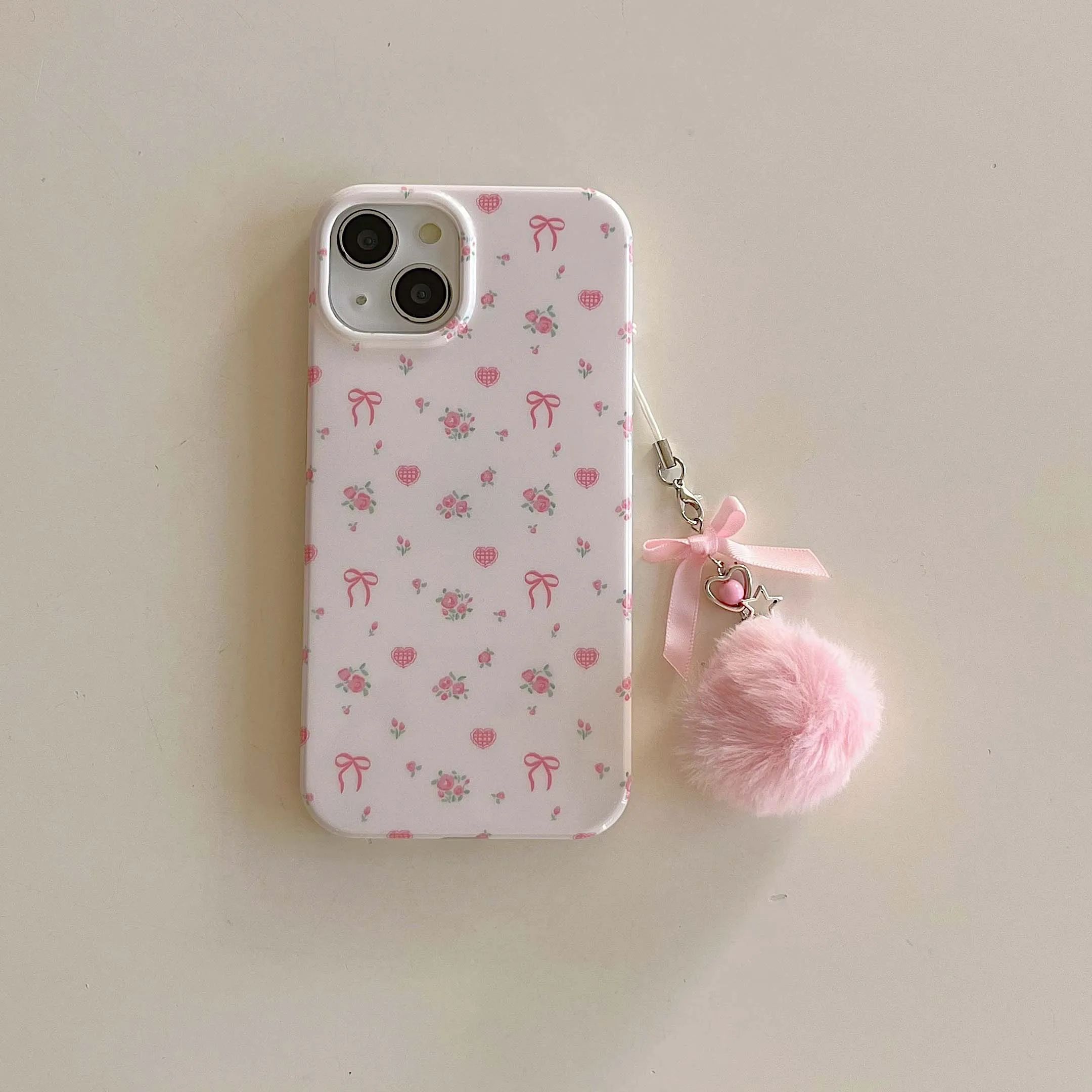 thumbnail image 1 of Funda de teléfono a prueba de golpes para iphone 14 pro max 11 12 13 15 pro max, carcasa trasera de dibujos animados, Ins, flor rosa, lazo de felpa imd, 1 of 5