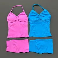 HISTELLO 2 Pieces Sports Set Women Backless Tank Yoga Tops Scrunch Seamless Shorts Sport Gym Set Sportswear Workout Set - Image 6