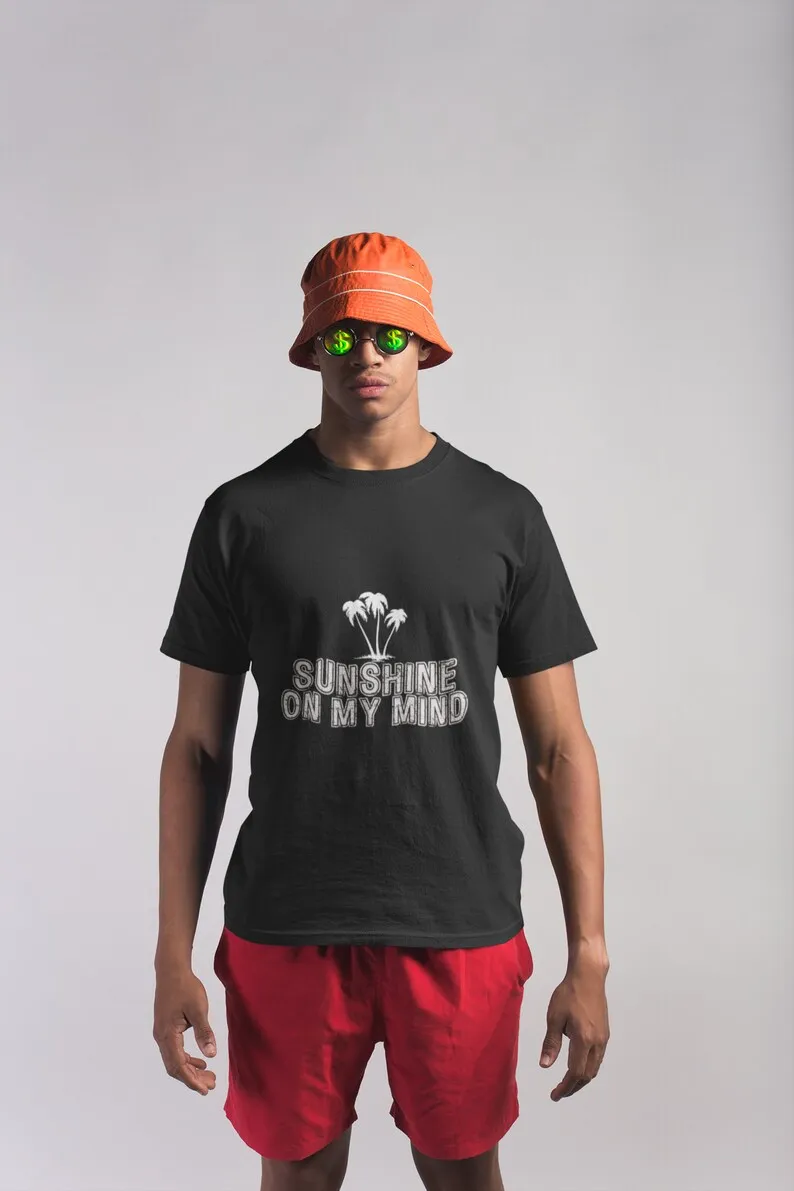Sunshine T Shirt Heavy Cotton Holiday Beachwear Festival Tee Island Life Palm Trees Sun Gift Maniche Lunghe O Corte