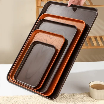 Wood Grain Plastic Serving Tray (Stackable) 1