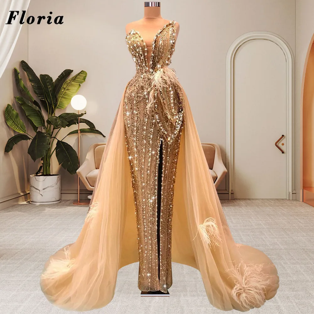 

Floria Mermaid Long Train Evening Dresses Arabic Dubai Handmade Beaded Sequin Party Celebrity Dress Coutures Women Evening Gowns