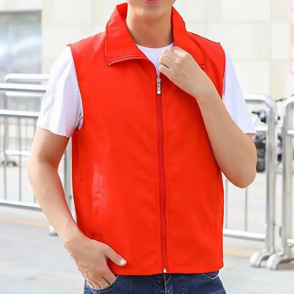 

Waistcoat Sleeveless Men Turn-down Collar Solid Color Loose Cardigan Outdoor Fishing Vest Jackets for men jaqueta masculina