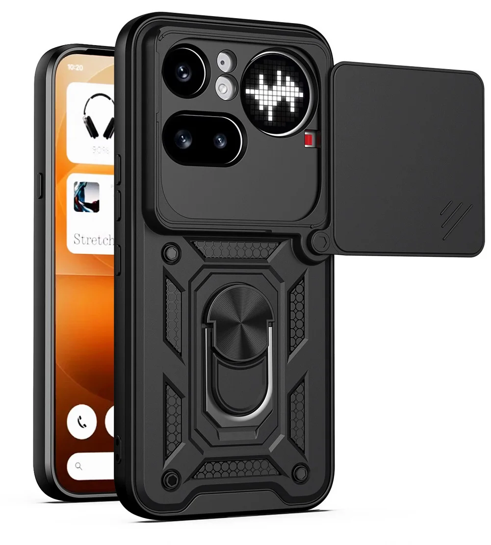 Enhanced Protective Camera Case with Armor Hybrid Metal Ring Holder Cover