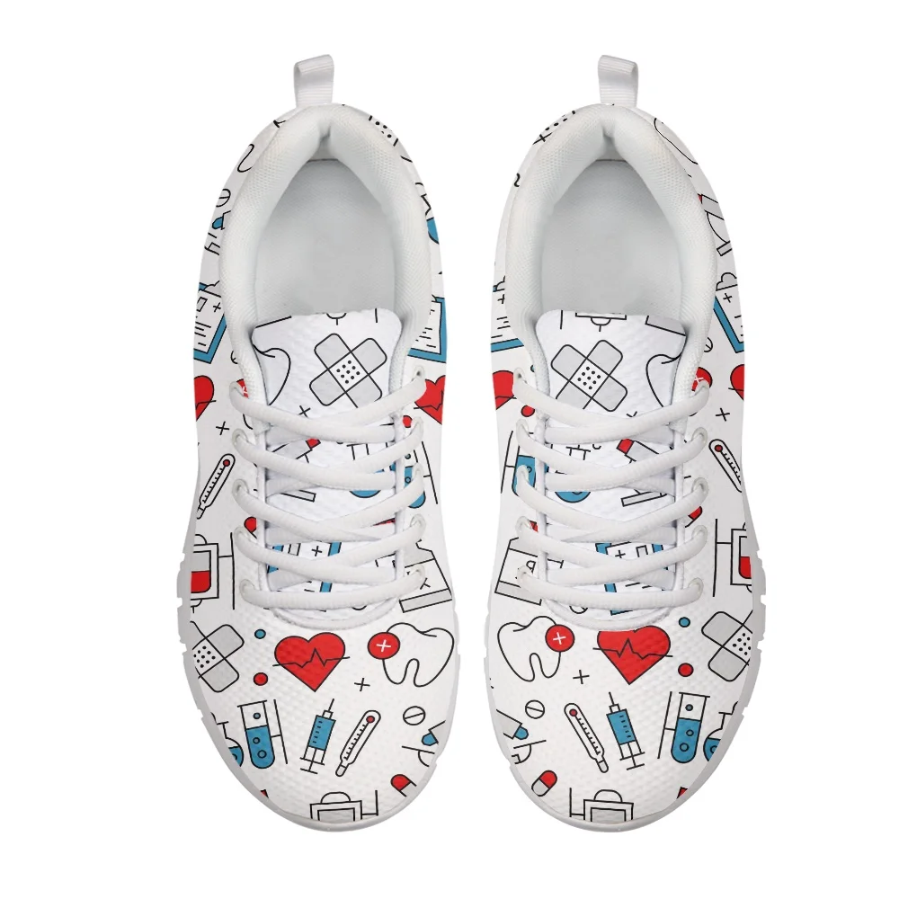 INSTANTARTS Cute Cartoon Tooth Nurse Shoes Women Casual Flat Shoe Female Running Sneakers Light Mesh Flats Women's Footwear