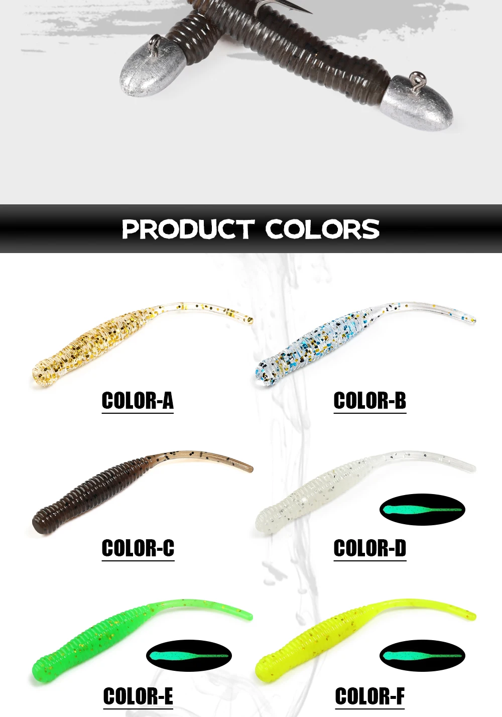 Spinpoler Einzigen Nadel Schwanz Wurm Micro 44mm Angeln Köder Ajing Kleine Rockfish Silikon Isca Künstliche Köder Leucht Jig 20pc – Detail 6