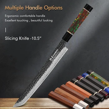 TURWHO 10.5" Hand Forged Japanese Damascus Steel Kitchen Chef Knives DIY Handle Fish Fillet Sushi Salmon Sashimi Slicing Knife