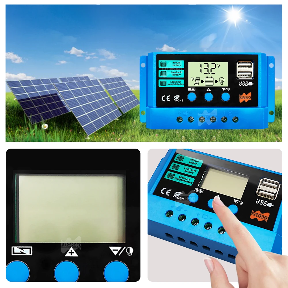 Regolatore di carica solare 10A 12V/24V regolatore di tensione pannello solare fotovoltaico con caricatore solare PWM Display LCD singolo USB