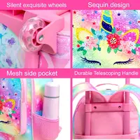 Rolling Backpack for Girls and Boys Kids Unicorn Dinosaur Bookbag with Roller Wheels Suitcase School Bag Set 4