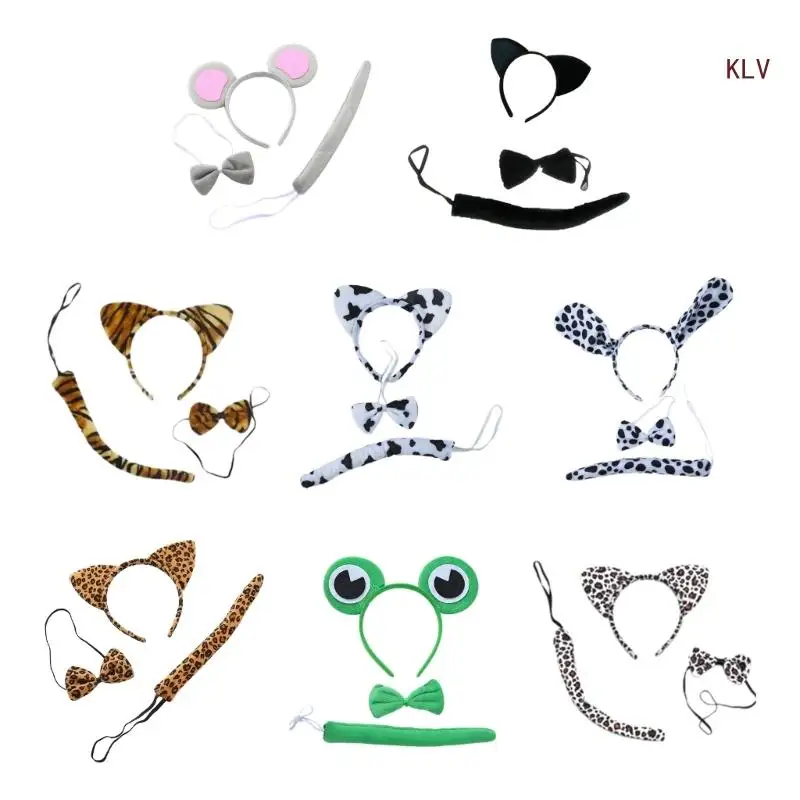 

Cat Mouse Dog Cow Leopard Tigeres Costume Set Ears Headband Tail Bow Kid Halloween Christmas Animal Cosplay Props