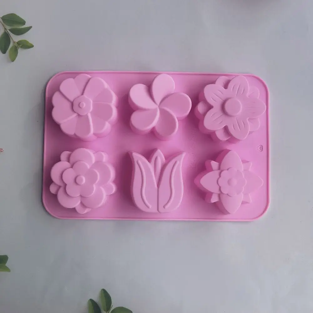3D 6 Cavities Creative Flower Shaped Silicone DIY Handmade Soap Mold Fondant Cake Decorating Candle Mold Pudding Candy
