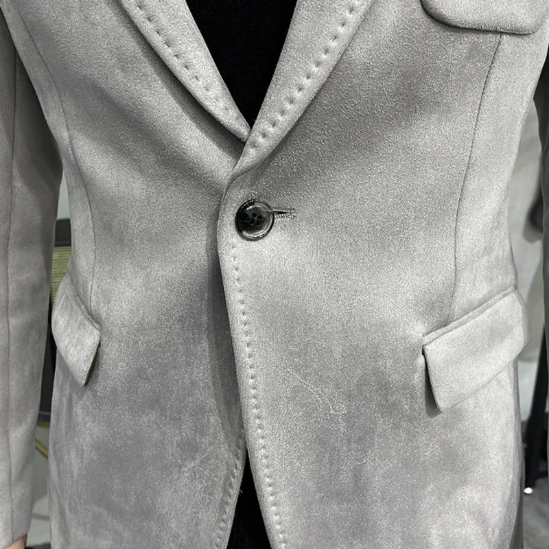 Plus Size 4XL-M Autumn Deerskin Velvet Men Suits Jackets 6 Color Business Slim Blazers Casual Wedding Tuxedo Suit Coat