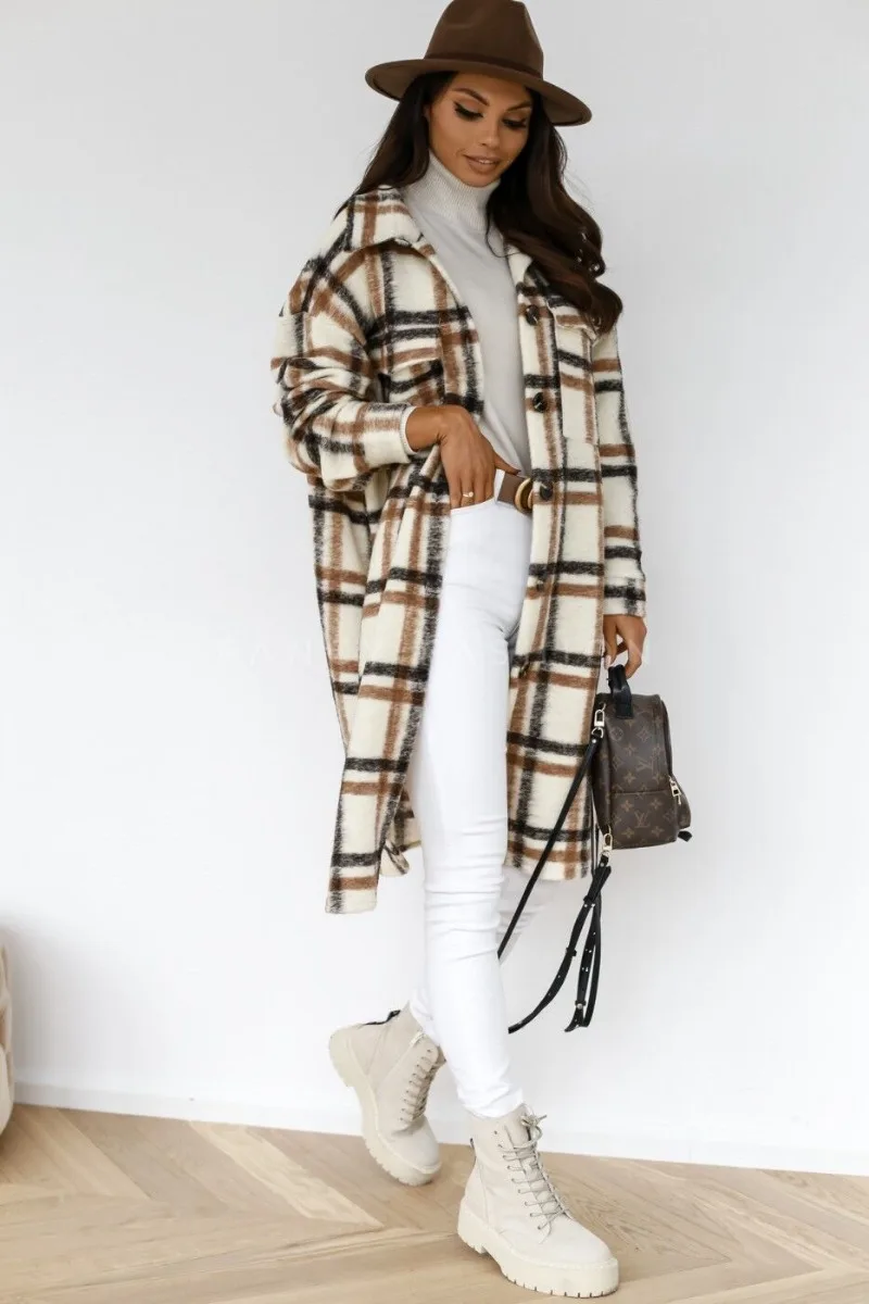 Women's New Sexy Fashion Vacation Style Casual Commuting Street Style Long Sleeved Plaid Printed Shirt Jacket