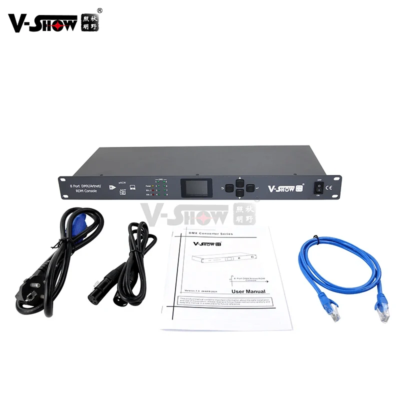 V-show 1pc Artnet Dmx Converter And DMX Amplifier With RDM sACN 8 Port Artnet Lighting Controller output 8x512 4096 Channels