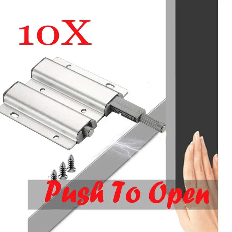 

10 Pieces Push to Open Cabinet Door Handle-free Cabinet Catches Magnetic Stopper Catches Drawers Quiet Closer Aluminium ABS