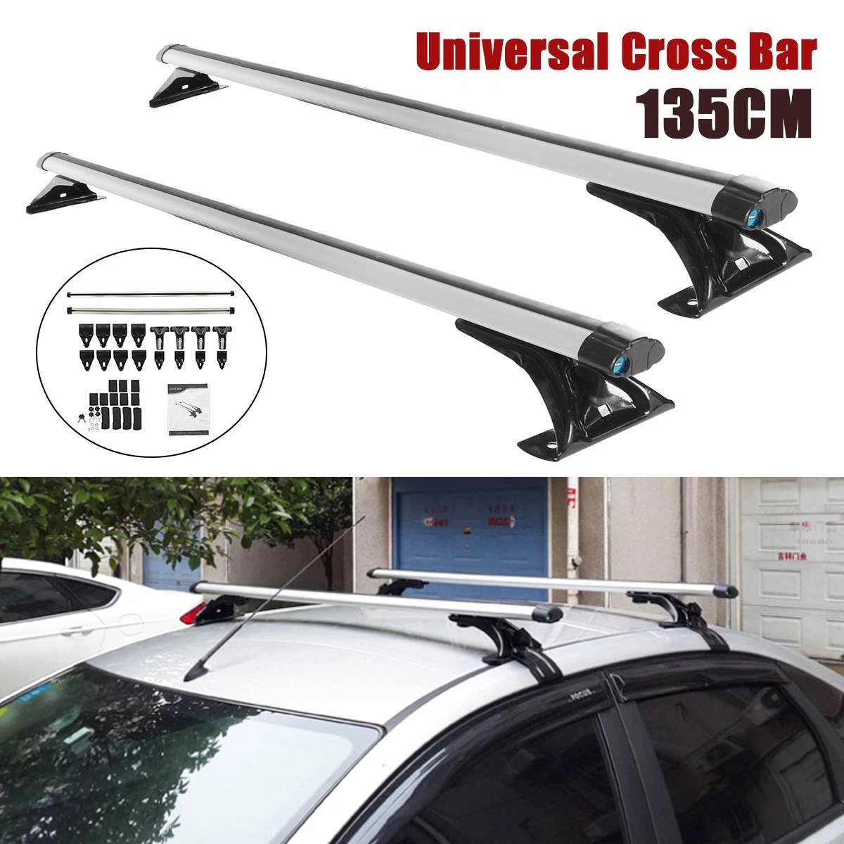 Barra de Universal equipaje de coche, portaequipajes de aluminio, barra transversal para camioneta, 135cm| | -