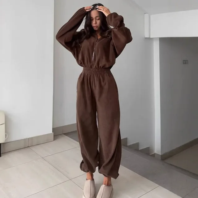 Zekye Woman Clothing New Fashion Long-sleeved Jumpsuit Women's Casual Semi-open Elastic Waist Jumpsuit Elegant Woman Jumpsuit