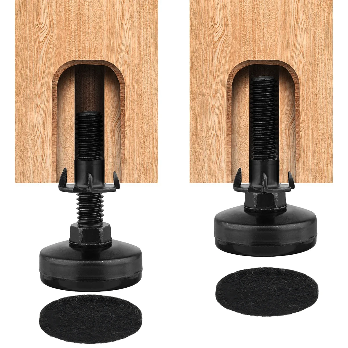 4 Pack Heavy-Duty Adjustable Furniture Levelers with Floor Protector Pads