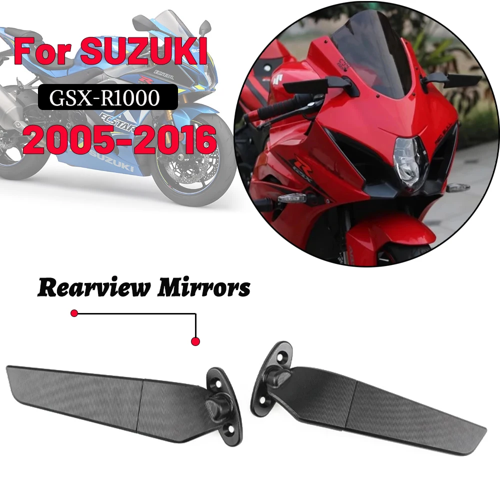 

MTKRACING For SUZUKI GSX-R1000 2005-2016 GSXR 600 750 06-21 Rearview Mirrors Wind Wing Adjustable Rotating Side Mirror Winglet