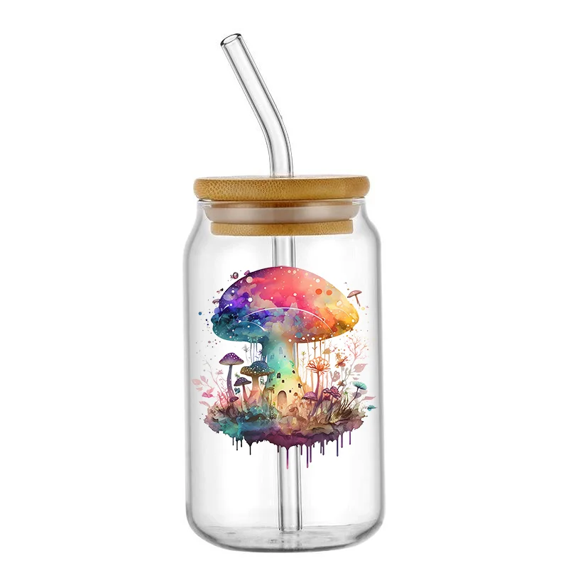 Beautiful mushroom pattern Uv Dtf 4Inch Decals Diy Waterproof For Wraps Glass Cups uv dtf cup wrap