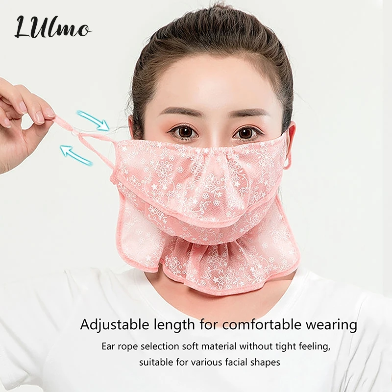 

Women Summer Outdoor Cycling Floral Wind Sand Veil Opening Dust Mask Breathable Neck Protection Sunscreen Lace Face Cover