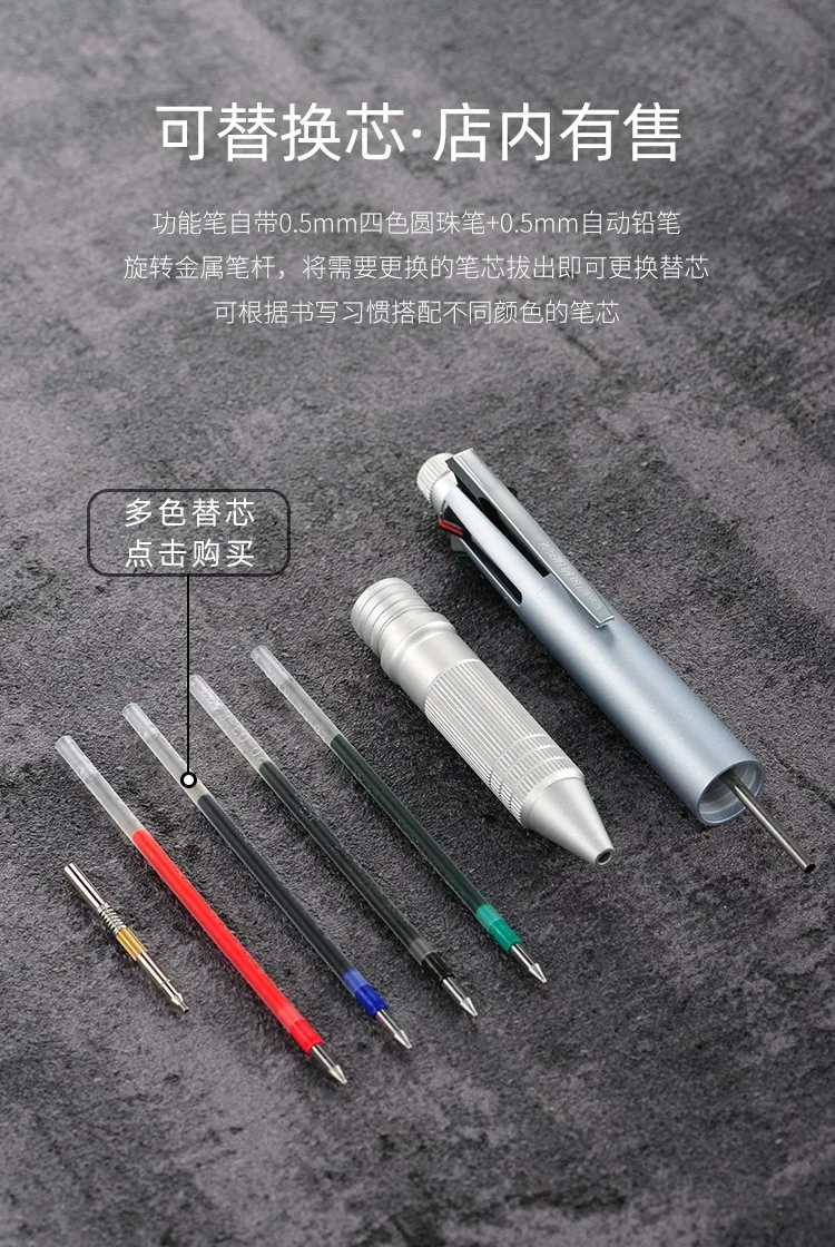 Uni Metal Multifunktions-Kugelschreiber, 5-in-1, Druckbleistift, Jetstream, schnell trocknend, 0,38/0,5/0,7 mm Nachfüllung für Business-Shool – Detail 9