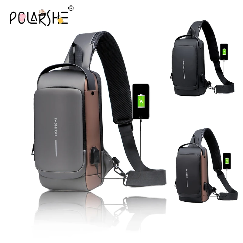 Sling Chest Bag Polarshe Anti-Theft Usb Multifunction Men's Shoulder Crossbody Fashion Travel Pack Motorcycle