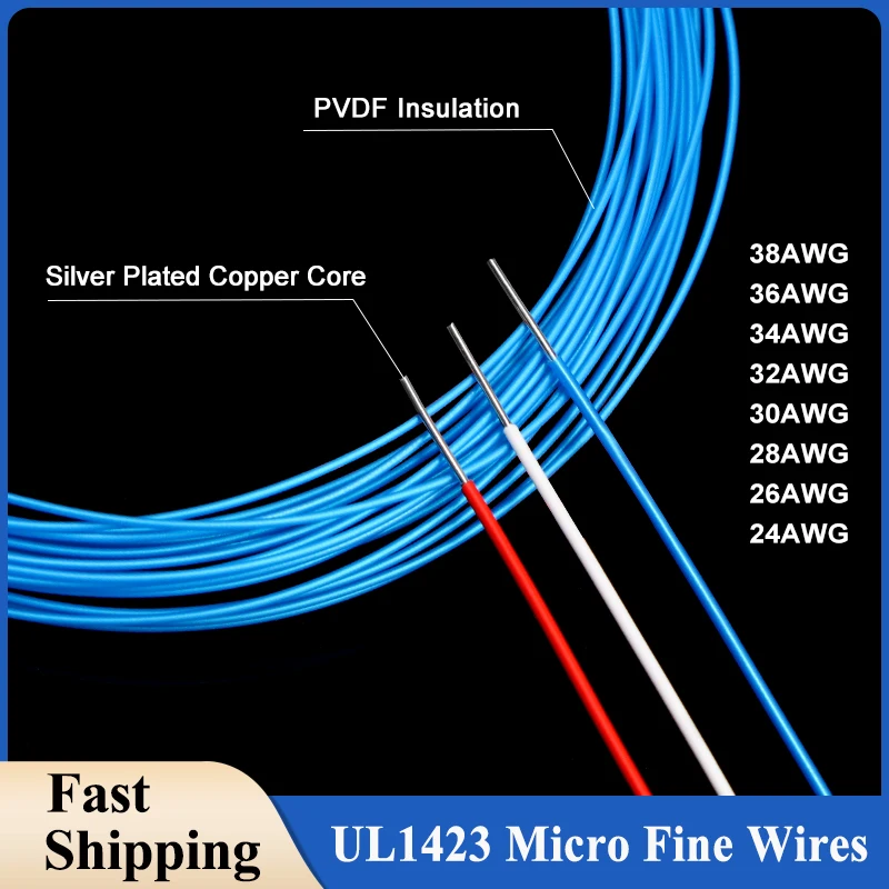 5 ~ 200 M UL1423 ทองแดงชุบเงินลวด 38 ~ 24AWG PVDF ฉนวนทนความร้อน SINGLE Core Micro Fine CABLE OK สาย PCB Test 1