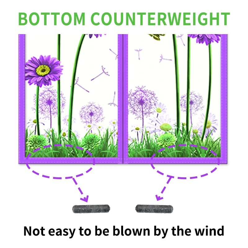 Silent mosquito proof door curtain with purple lotus chrysanthemum mesh magnetic suction self adhesive partition