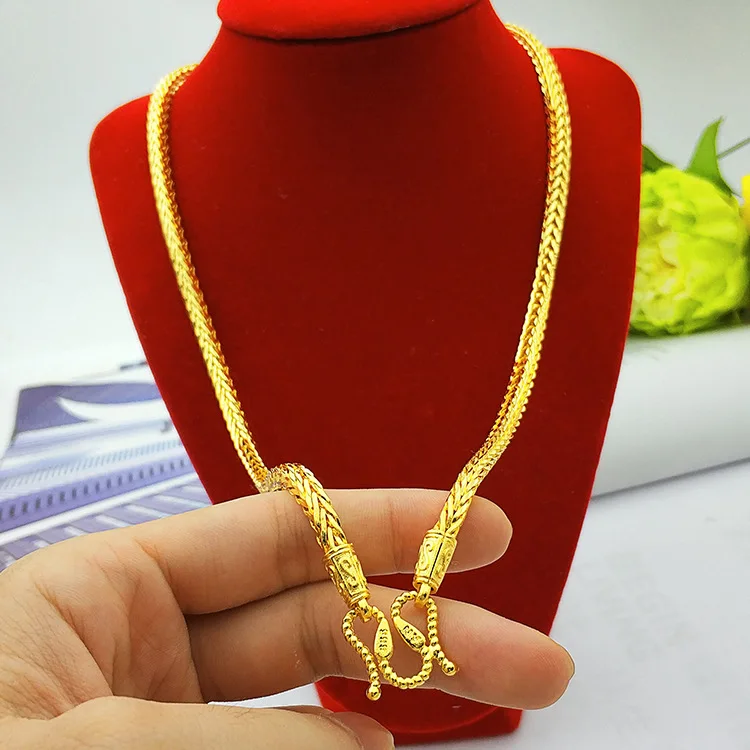 18k Yellow Gold Snake Bone Necklaces Pendant for Men Sand Gold Necklace Pendant Clavicle Fine Jewelry Wedding Birthday Gifts