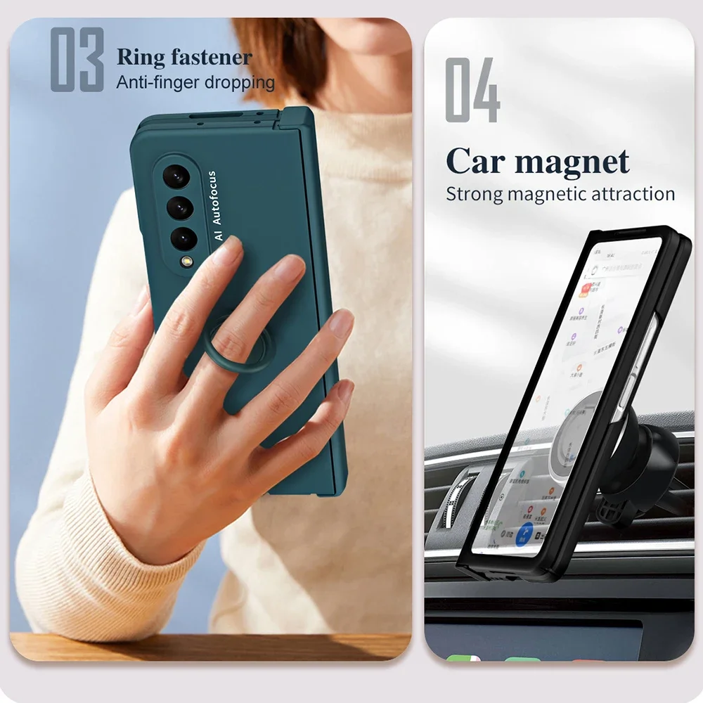 2024 Hot Macaron Case For Samsung Galaxy Z Fold 5 4 3 2 5G Case Magnet Bracket Housing Hinge Protective With Tempered Film Cover