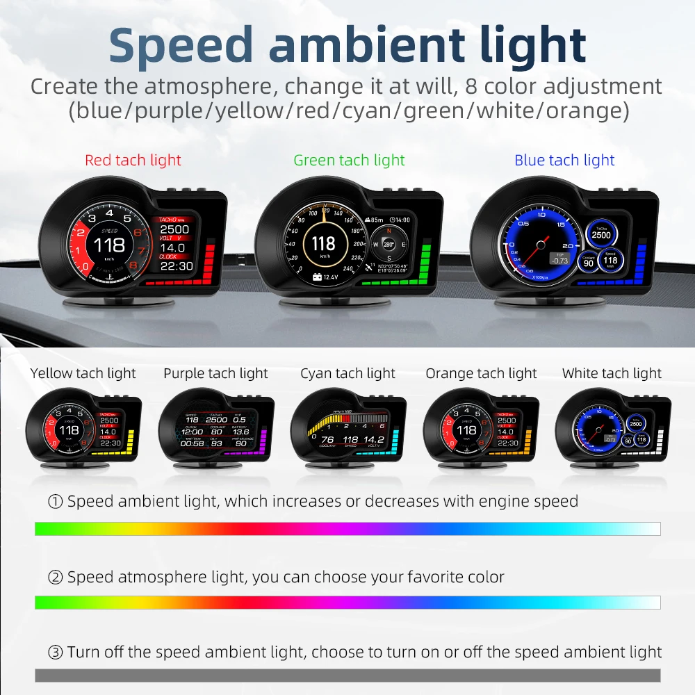 Podofo Car Digital Speedometer OBD2+GPS Head Up Display HUD Turbo Pressure Overspeed Alarm For Universal Fuel Cars After 2007