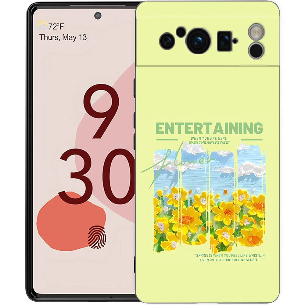 Green Floral Shockproof TPU Phone Case - Soft Black Cover