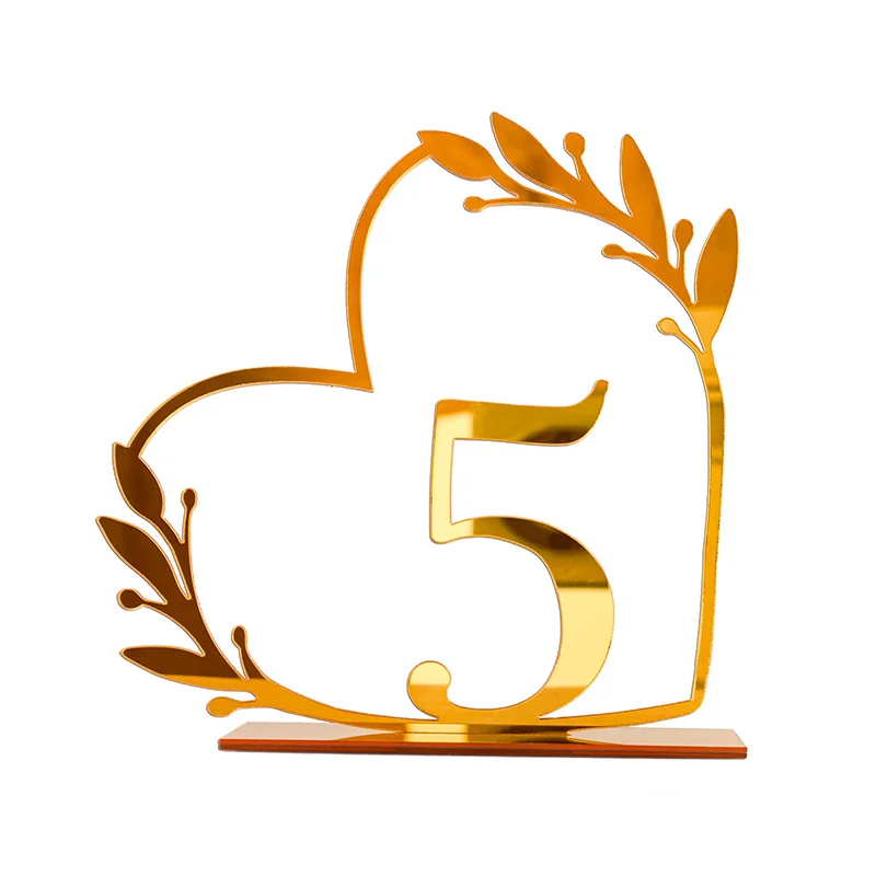 Heart Shaped Table Numbers Signage Gold Color Acrylic Table Number Card Holder Wedding Partyreserved Seating Numbers Stand 1PC
