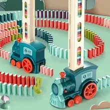 

Dropshipping!!Domino Train Car Color Cognition Hand-on Ability Vivid Appearance Kids Electric Domino Train Car Set for Kids