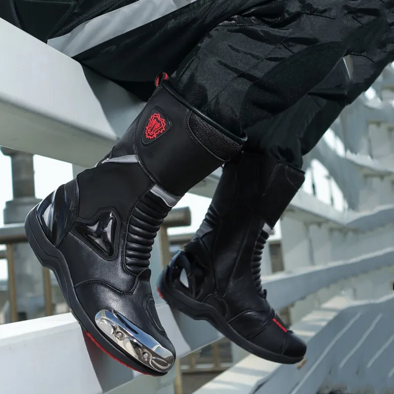 JG Wolf Men's Motorcyclist Boots Leather Breathable