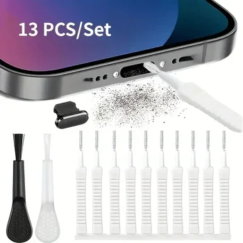 Kit di pulizia della porta della spina antipolvere del telefono cellulare 13 pezzi Strumento di pulizia della tastiera del computer per accessori del telefono con porta di tipo C per Iphone