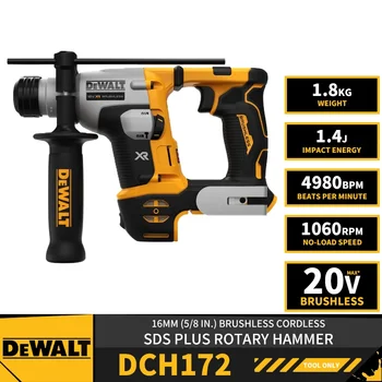 DEWALT DCH172 브러시리스 무선 SDS 플러스 로터리 해머, 20V 리튬 공구, 해머 임팩트 드릴, 1060RPM, 4980BPM, 1.4J, 16mm, 5/8 인치
