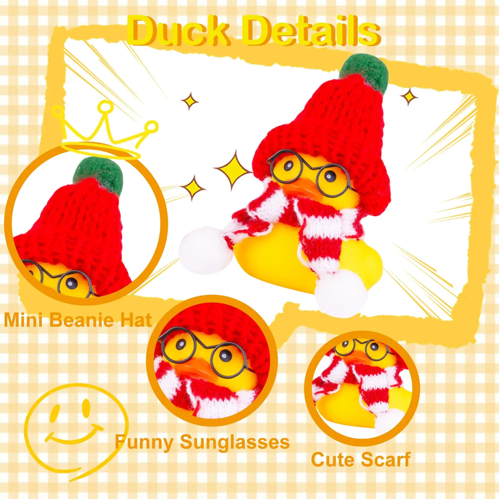2 Pack Winter Car Rubber Ducks Dashboard Decoration Ducks Car Ornaments Accessories with Mini Beanie Hats, Scarves 2