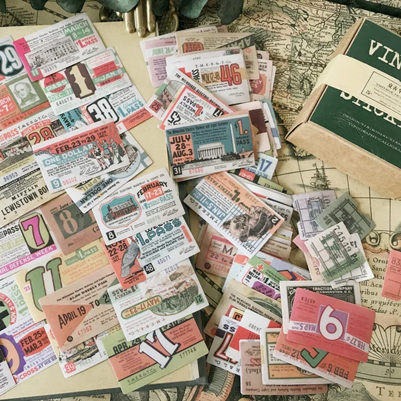 

128 Pcs Tim Holtz Style Ticket Junk Journal Ephemera Vintage Sticker Retro Label Album Aesthetic Sticker Scrapbooking Material