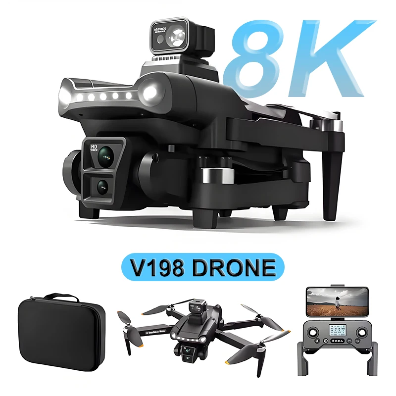Drone Quadcopter V198GPS 8K Profesional HD Camera ESC Brushless Obstacle Avoidance Aerial Optical Foldable Mini