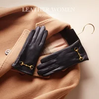 Ladies Thickened Lamb Skin Gloves Touch Screen Compatible Winter Cycling Driving Warm Fleece Lined Top Layer Leather Gloves