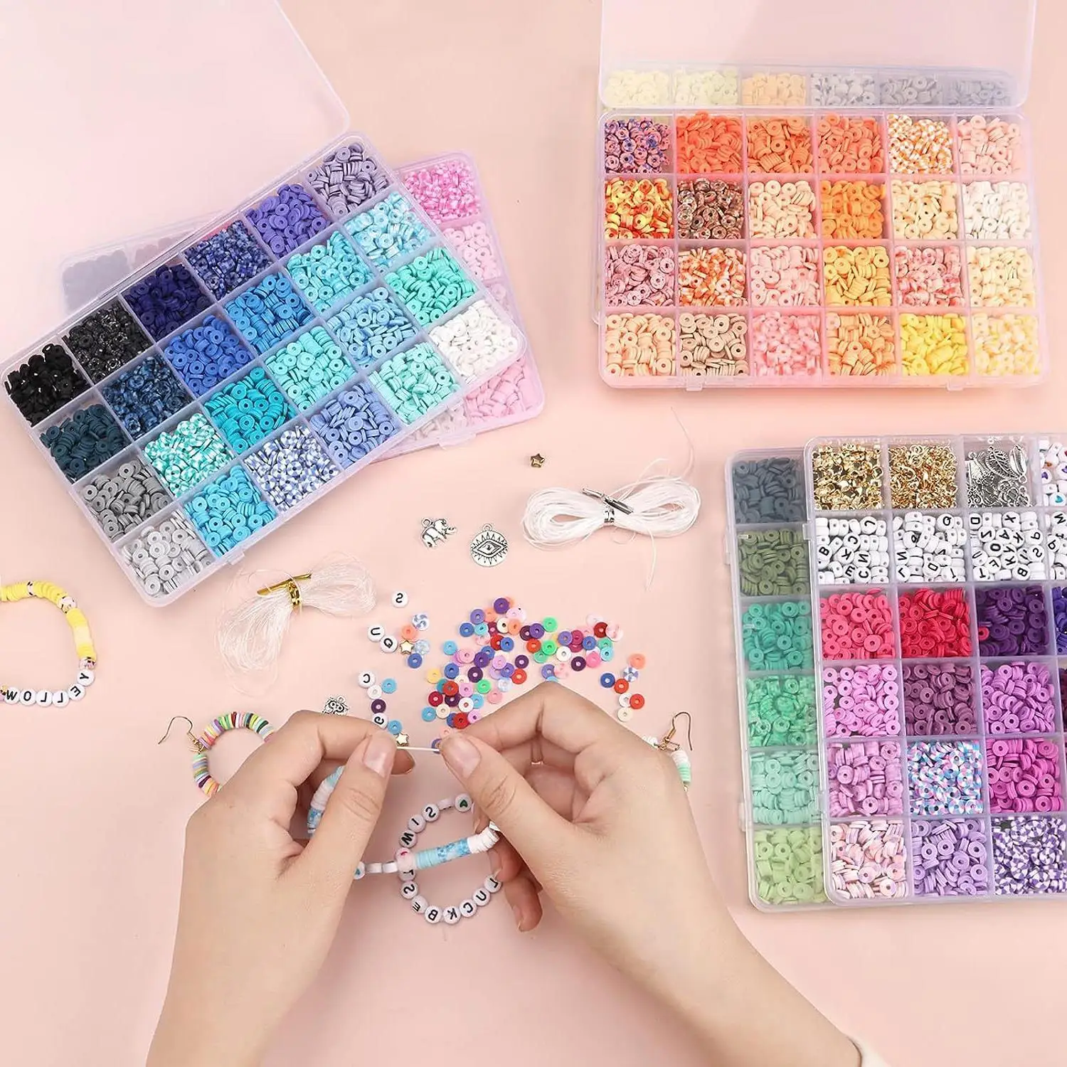 136 Colors Clay Beads Set Colored Flat Chip Clay Beads Kit For Bracelet Necklce Making DIY Jewelry Make Accessories Kit