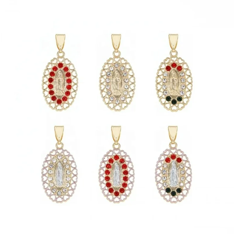 Fortuna La Migliore Vendita Oro Laminado 14K 18K Placcato Oro Zircone Amore Guadalupe Gioielli Religiosi Coppia Collana Ciondolo Regalo