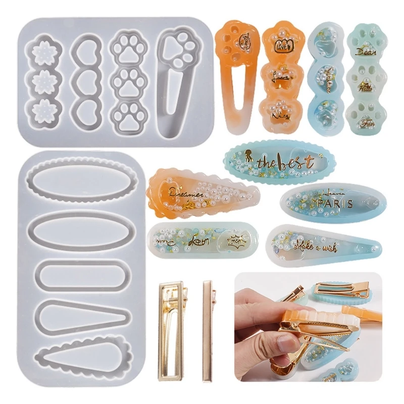 Silicone Resin Mold Making Hair Clip Moulds Silicone Casting Tool for Epoxy Resin Art Girl DIY Barrette Pendant DropShip e0bf durable silicone mold triangular clock mould lasers epoxy resin moulds holographics jewelry tool for diy enthusiasts