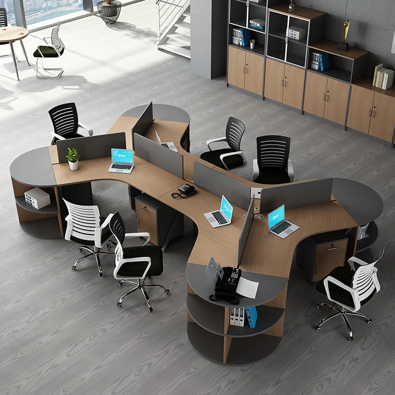 Specially shaped staff desk and chair combination, minimalist modern 3/6 person screen, semi circular workbench, curved staff staff desk office 4 6 people simple modern screen staff finance 4 people card table and chair combination